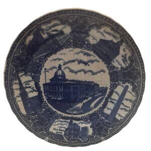 Vintage Cobalt Souvenir Boston MA State House olde blue plate co Scalloped